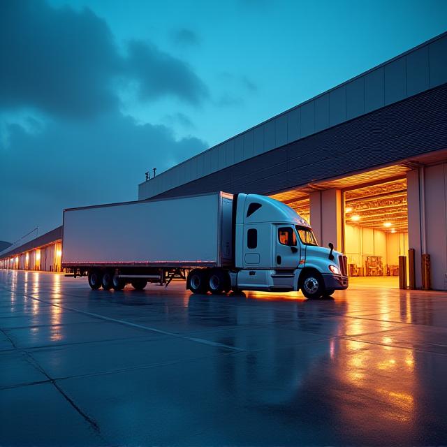 Freight truck at a high-tech border docking facility