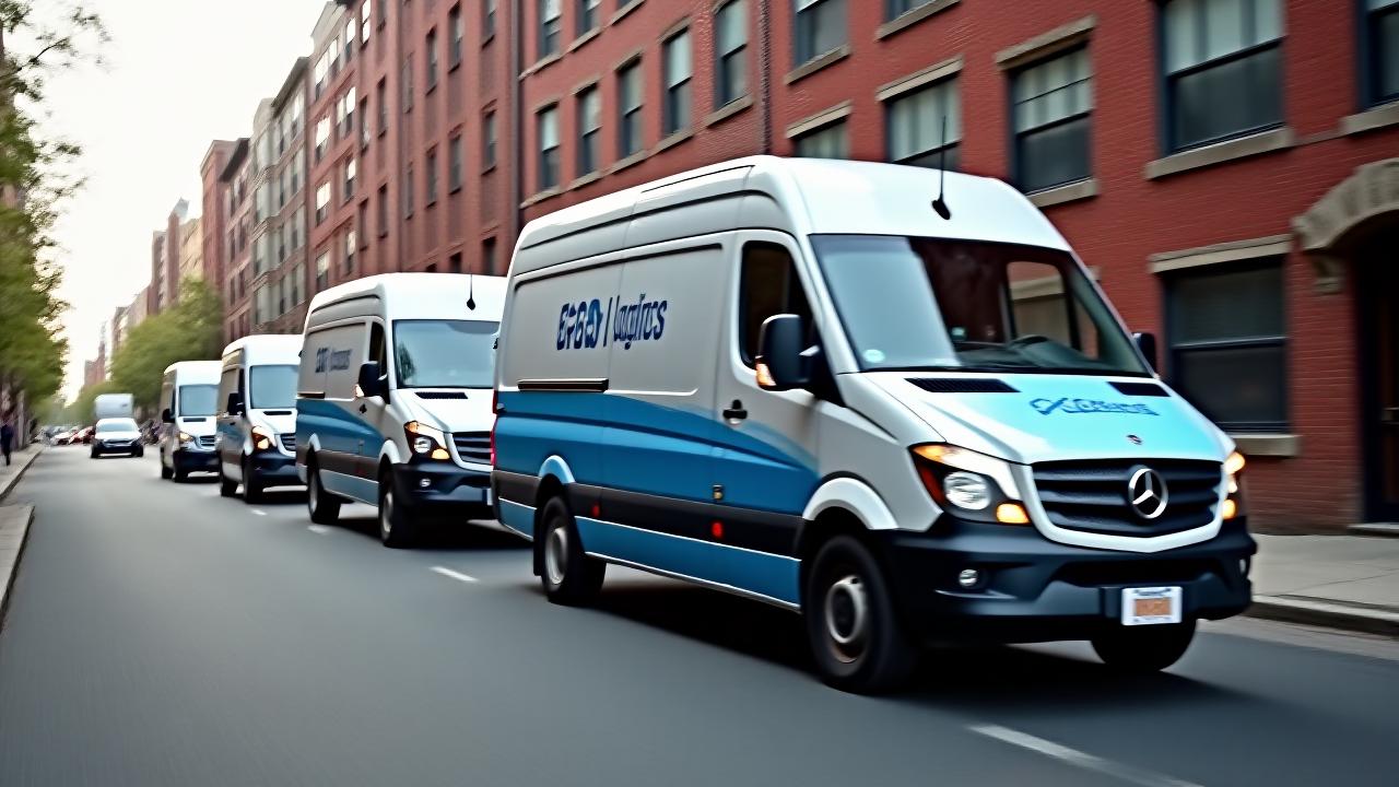 M & H Delivery sprinter vans navigating through a Philadelphia street with expert precision
