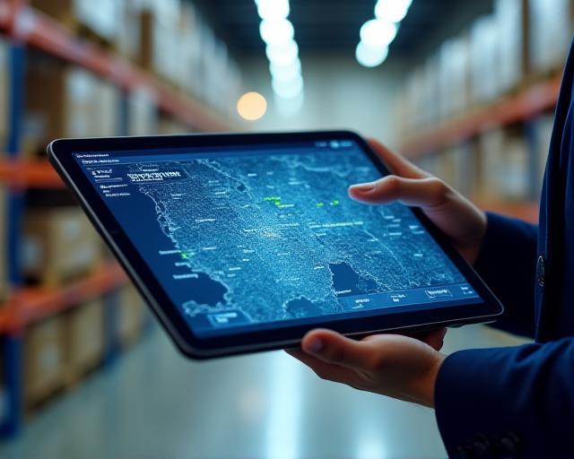 Logistics professional monitoring real-time delivery tracking software
