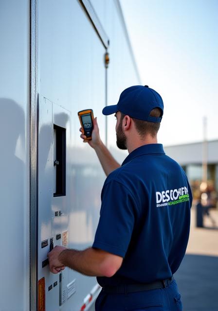 Professional technician inspecting a refrigerated trailer unit in Philadelphia