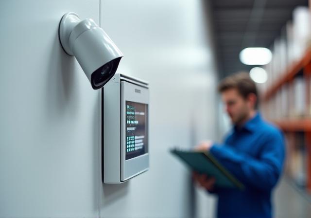 Security personnel monitoring a safe warehouse facility