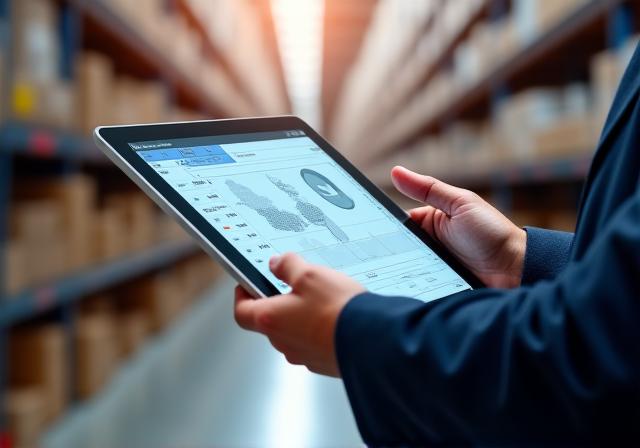 Warehouse worker using a tablet for inventory tracking