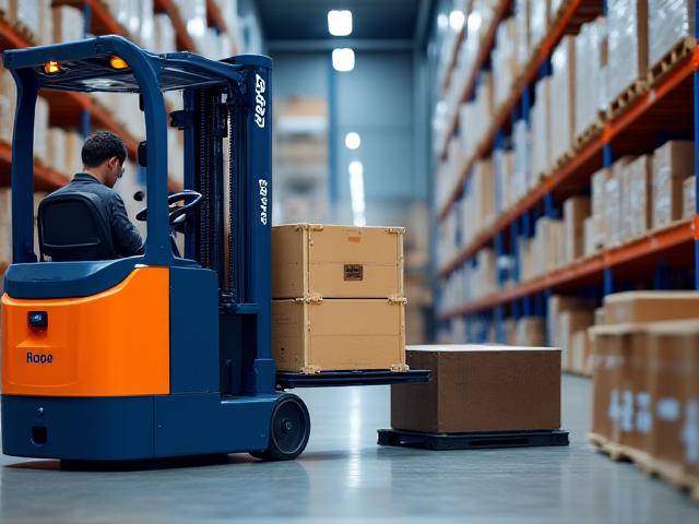 Forklift moving pallets in the logistics storage area